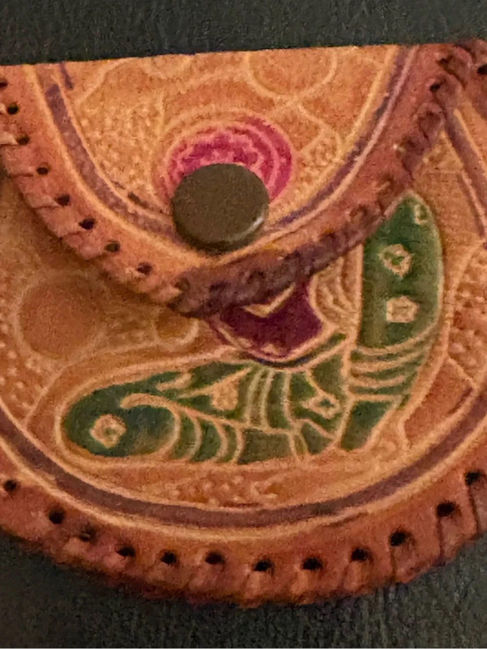 Vintage Handcrafted Shantiniketan Leather Envelope Clutch Purse Set